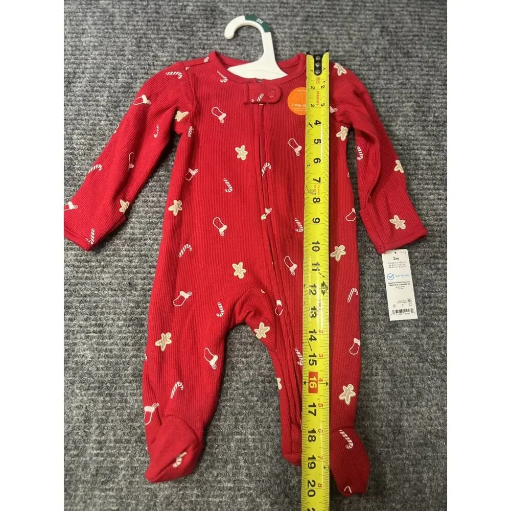 Carter's 3M Red Cotton Footed Christmas One-Piece Sleeper 2-Way Zip